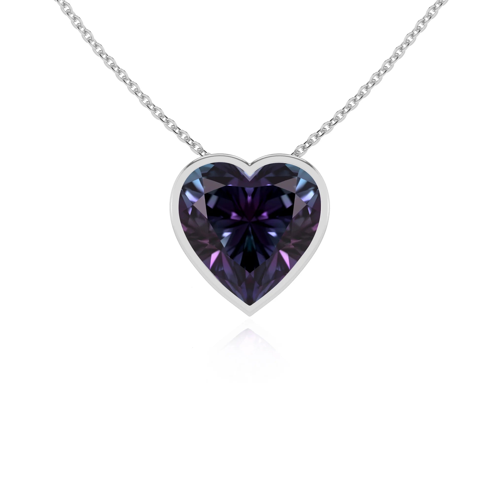 lab grown alexandrite heart solitaire necklaces in white gold 