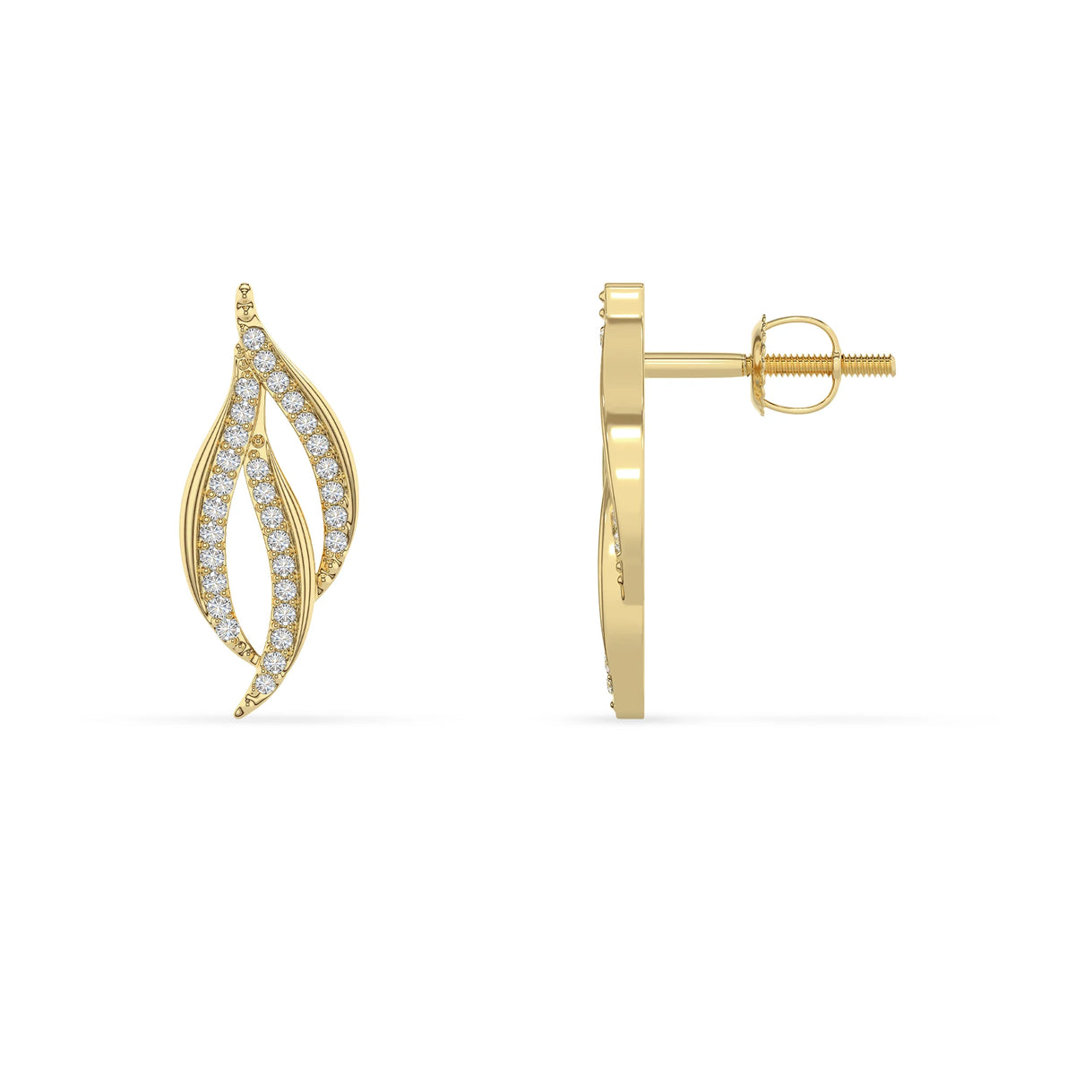 lab grown moissanite round stud earrings in yellow gold 