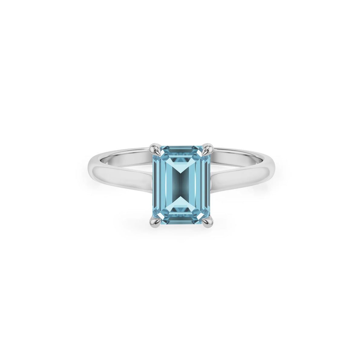 lab grown aquamarine emerald cut solitaire rings in sterling silver 