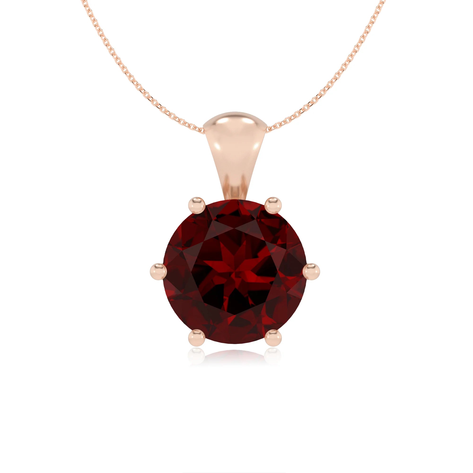 natural garnet round solitaire necklaces in rose gold 