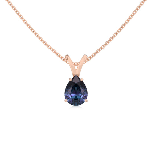 lab grown alexandrite pear solitaire v-bale necklaces in rose gold 