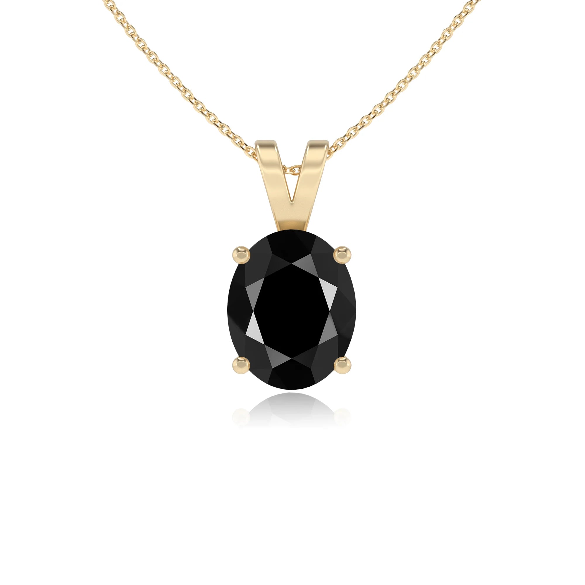natural black-onyx oval solitaire v-bale necklaces in yellow gold 