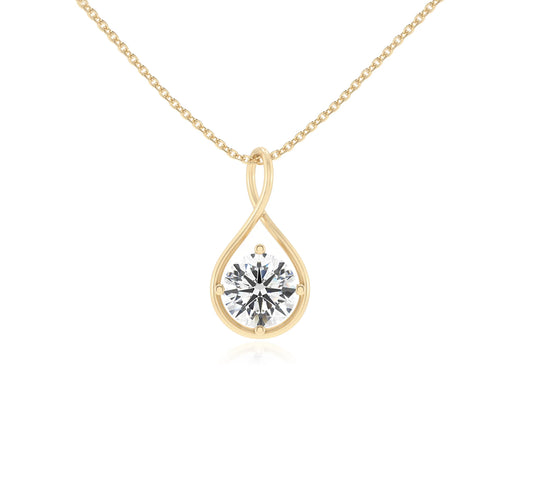 lab grown moissanite round solitaire necklaces in yellow gold 