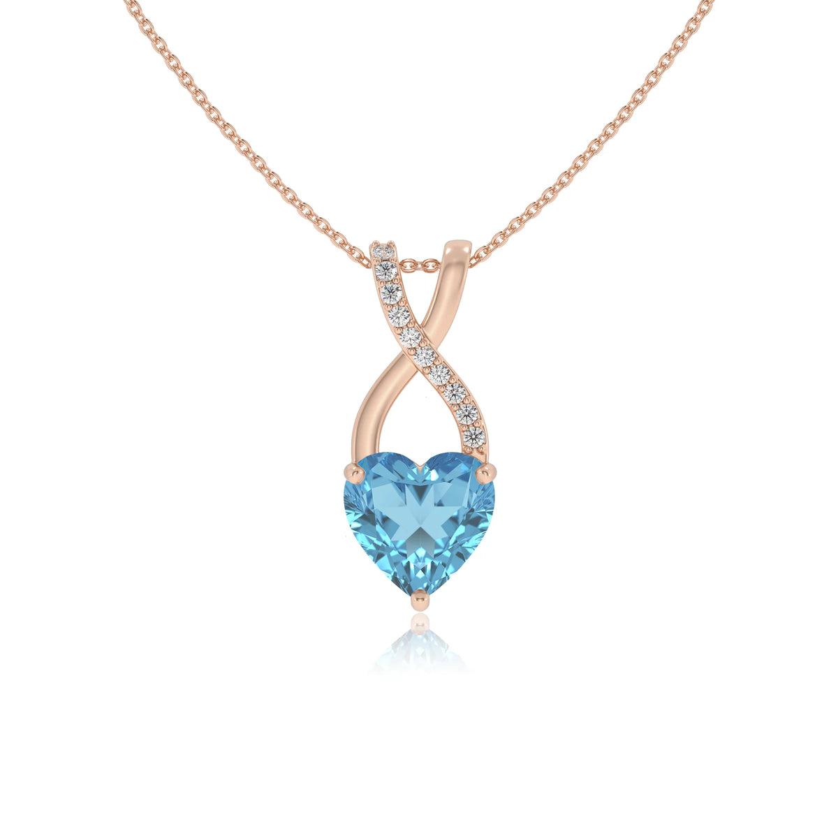 natural swiss-blue-topaz heart solitaire necklaces in rose gold 