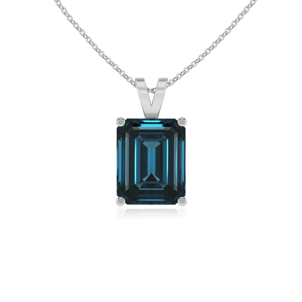 natural london-blue-topaz emerald cut solitaire v-bale necklaces in platinum 