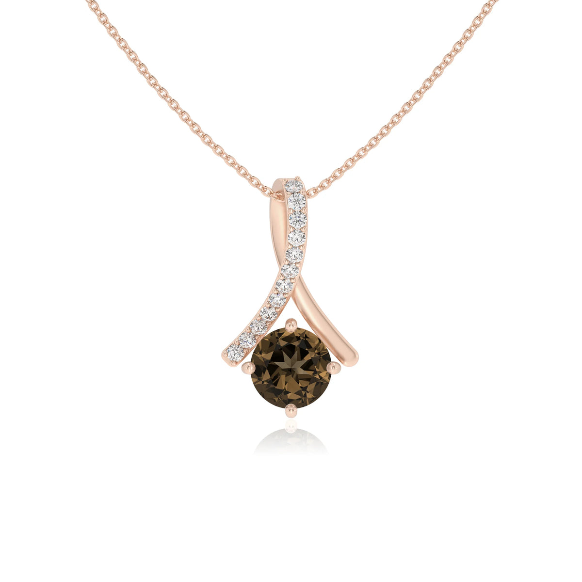 natural smoky-quartz round solitaire necklaces in rose gold 
