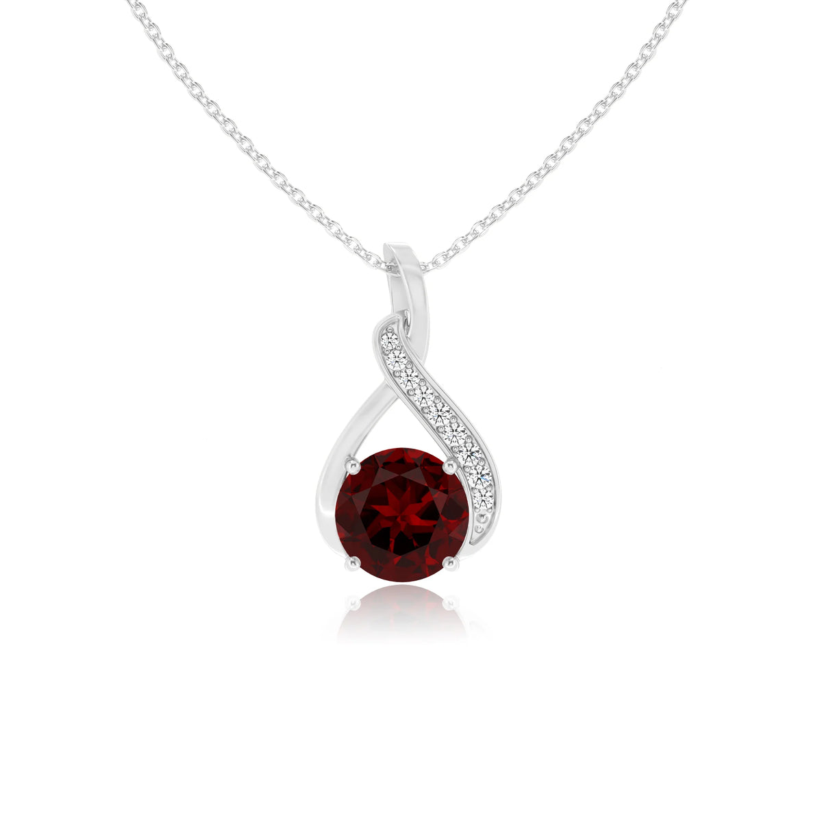 natural garnet round solitaire necklaces in white gold 