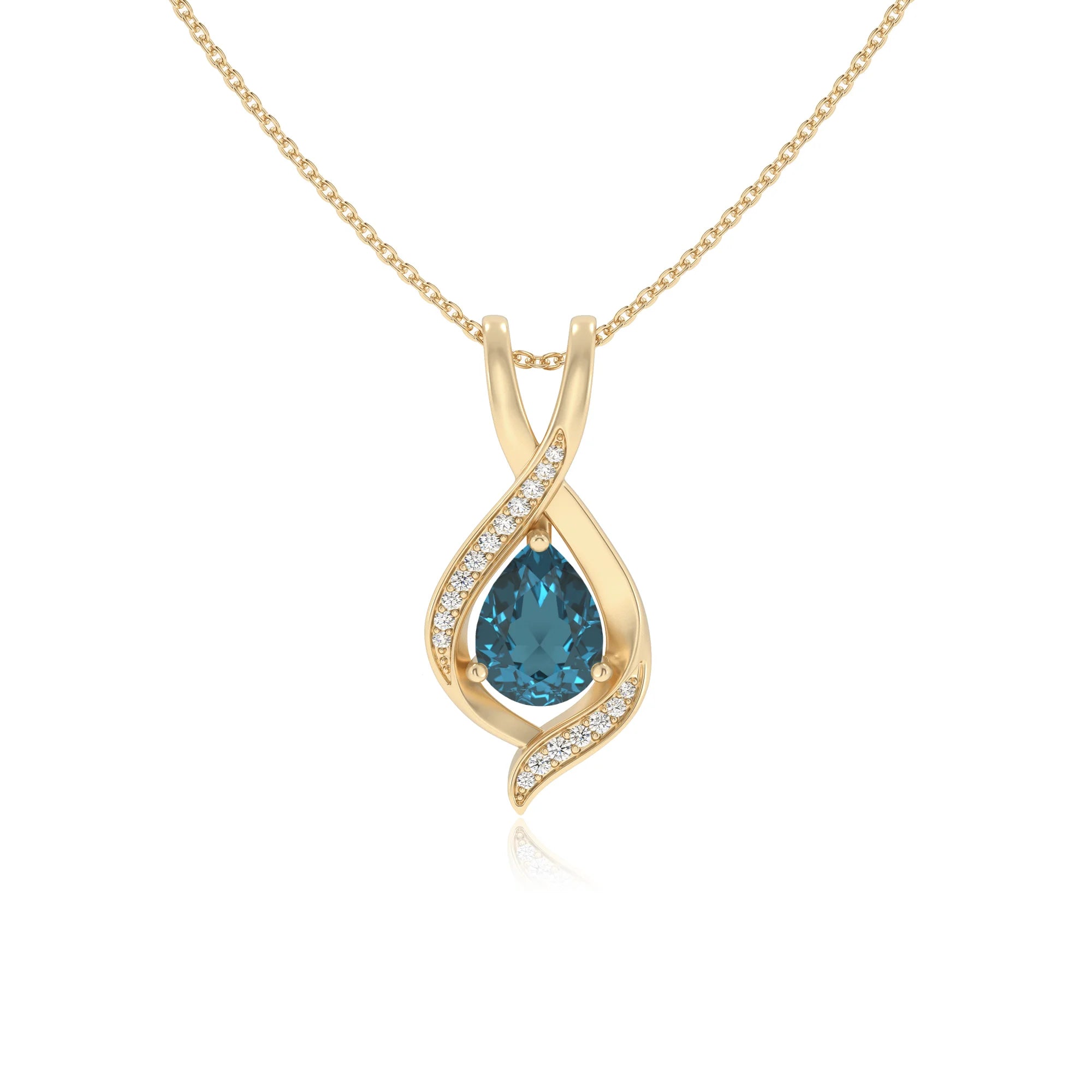 natural london-blue-topaz pear solitaire necklaces in yellow gold 