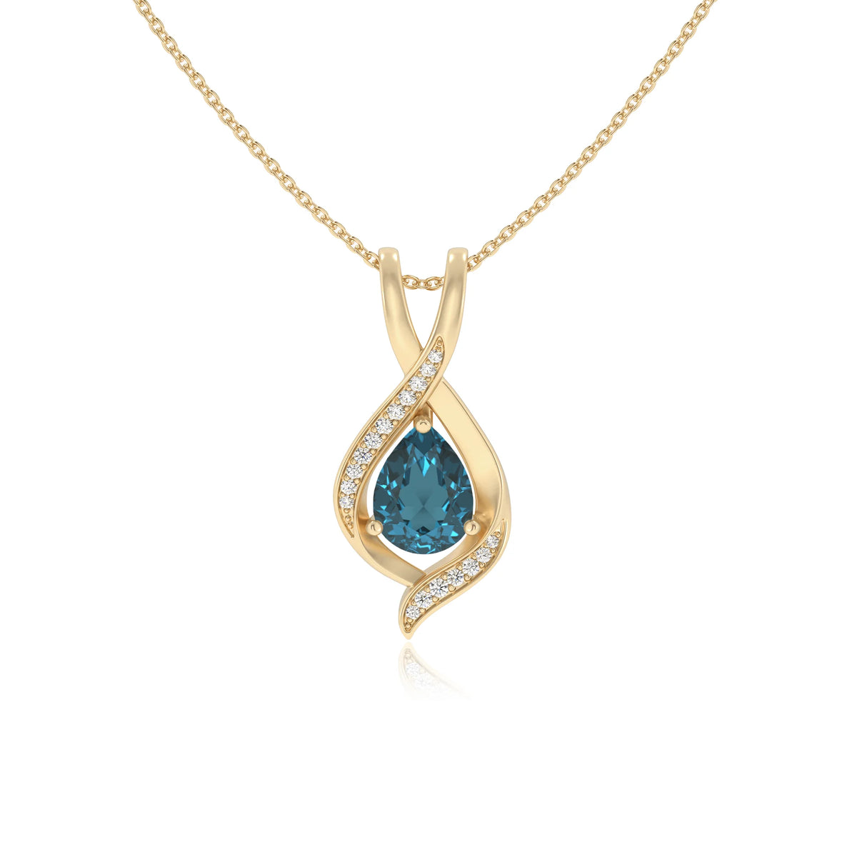 natural london-blue-topaz pear solitaire necklaces in yellow gold 