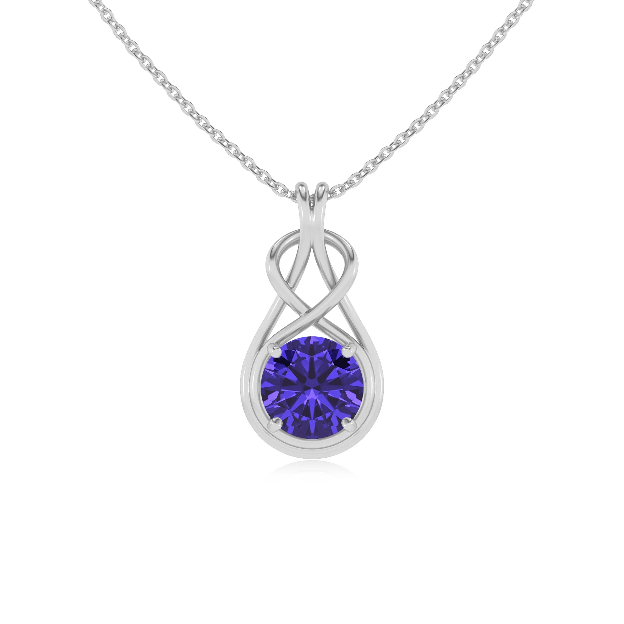 lab grown tanzanite round solitaire necklaces in white gold 