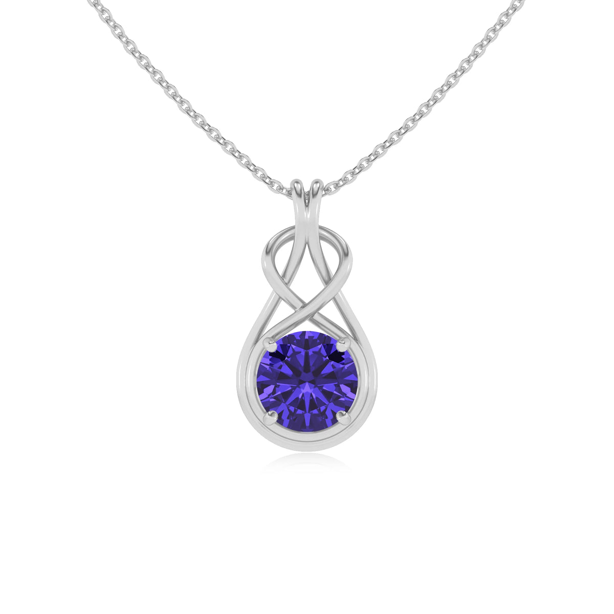 lab grown tanzanite round solitaire necklaces in white gold 