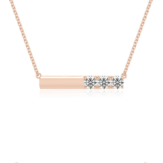 lab grown moissanite round bar v-bale necklaces in rose gold 