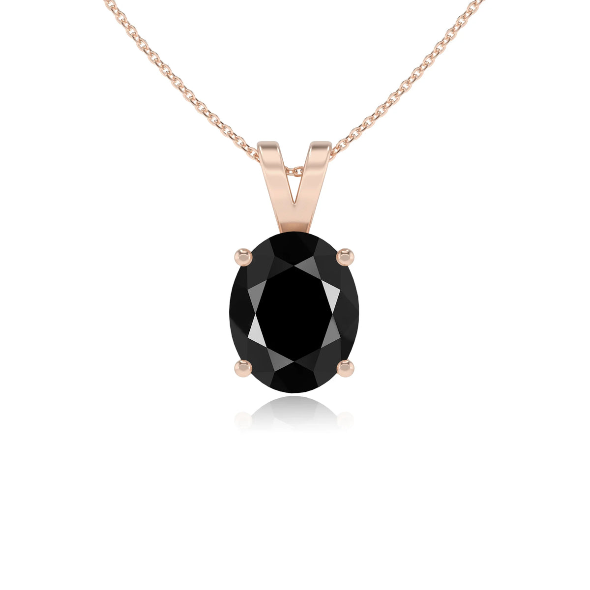 natural black-onyx oval solitaire v-bale necklaces in rose gold 