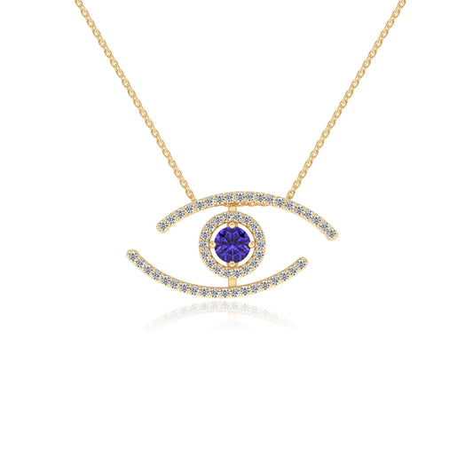 lab grown tanzanite round solitaire necklaces in yellow gold 