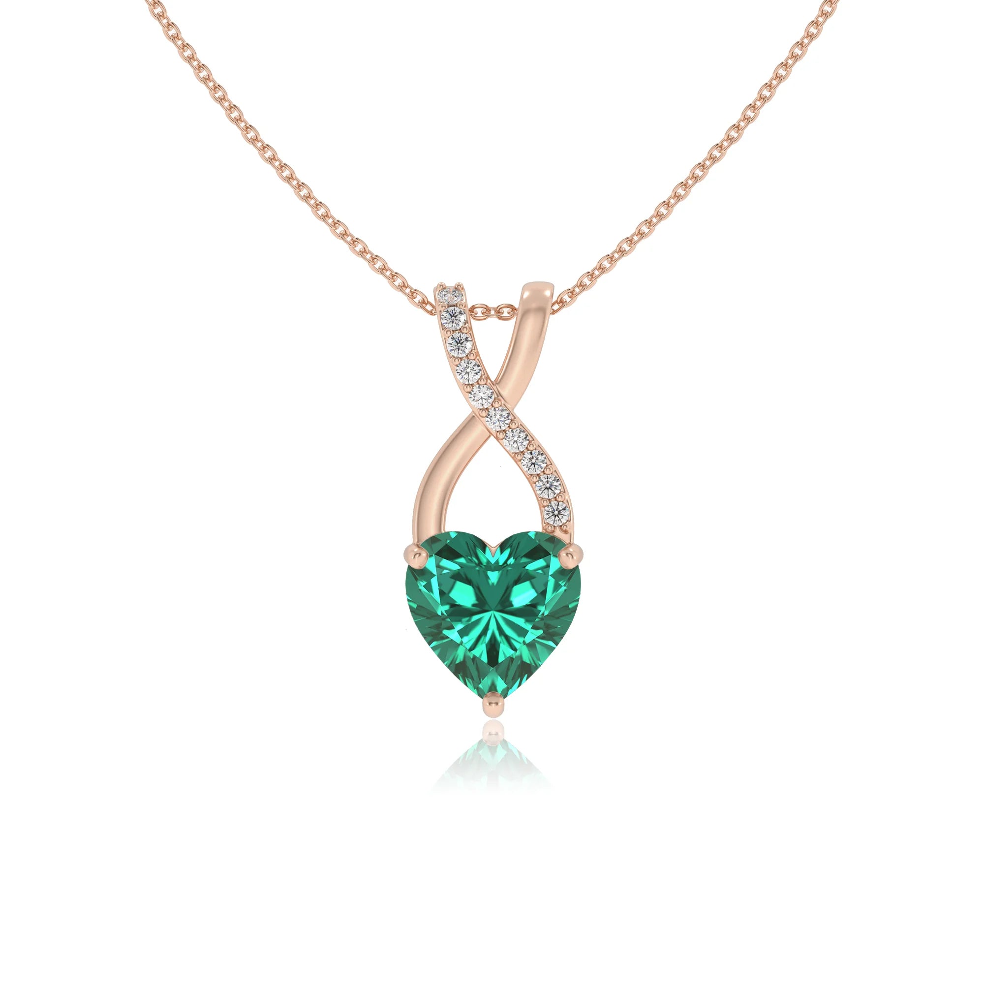 lab grown emerald heart solitaire necklaces in rose gold 