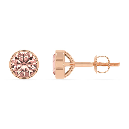 lab grown morganite round stud earrings in rose gold 