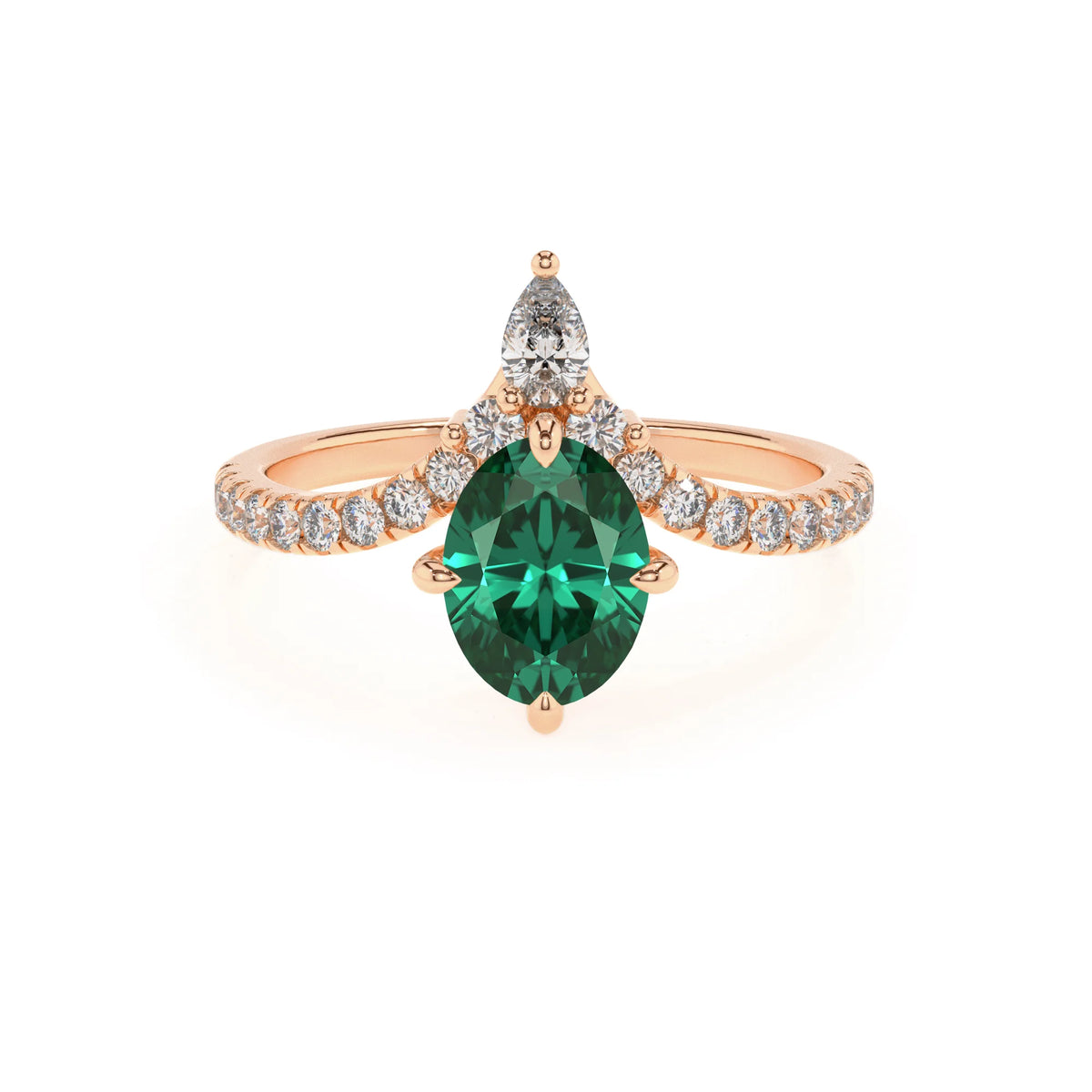 lab grown emerald oval solitaire rings in rose gold 