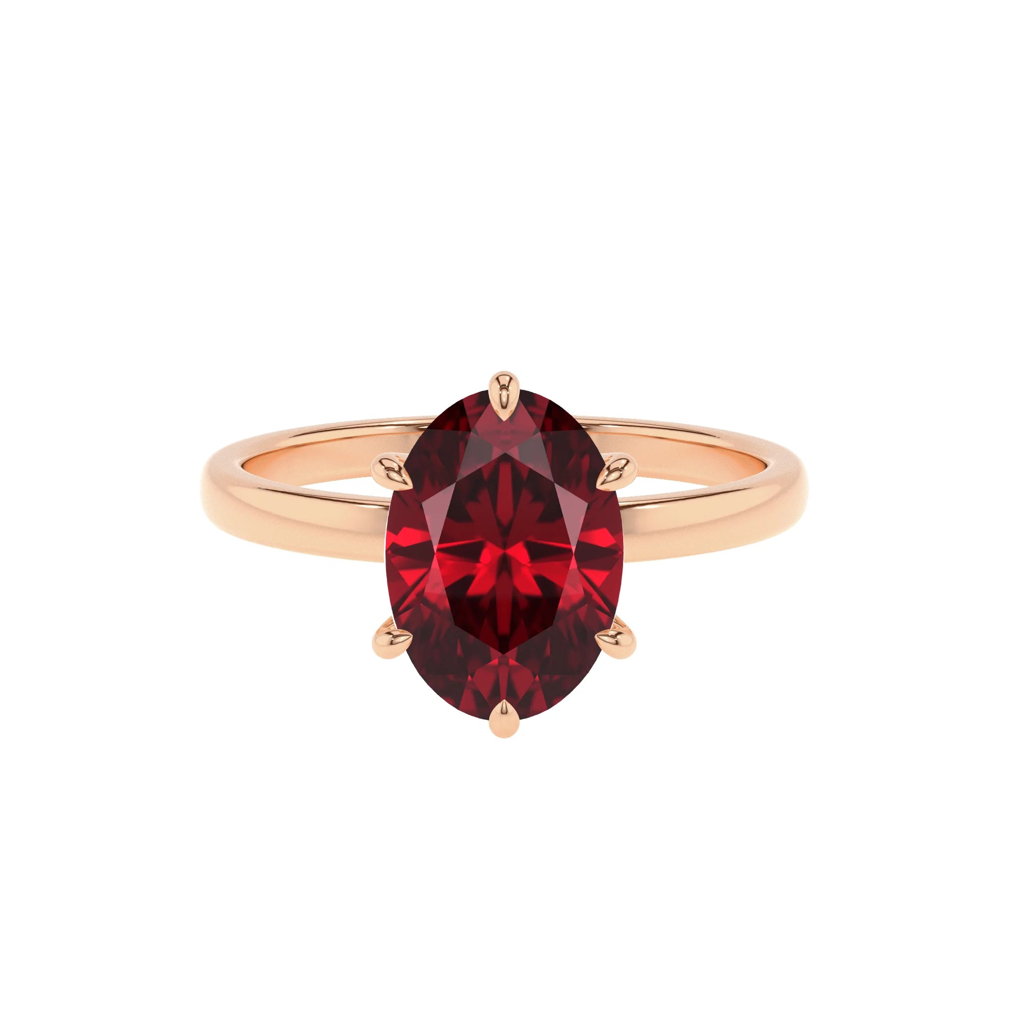 lab grown ruby oval solitaire rings in rose gold 