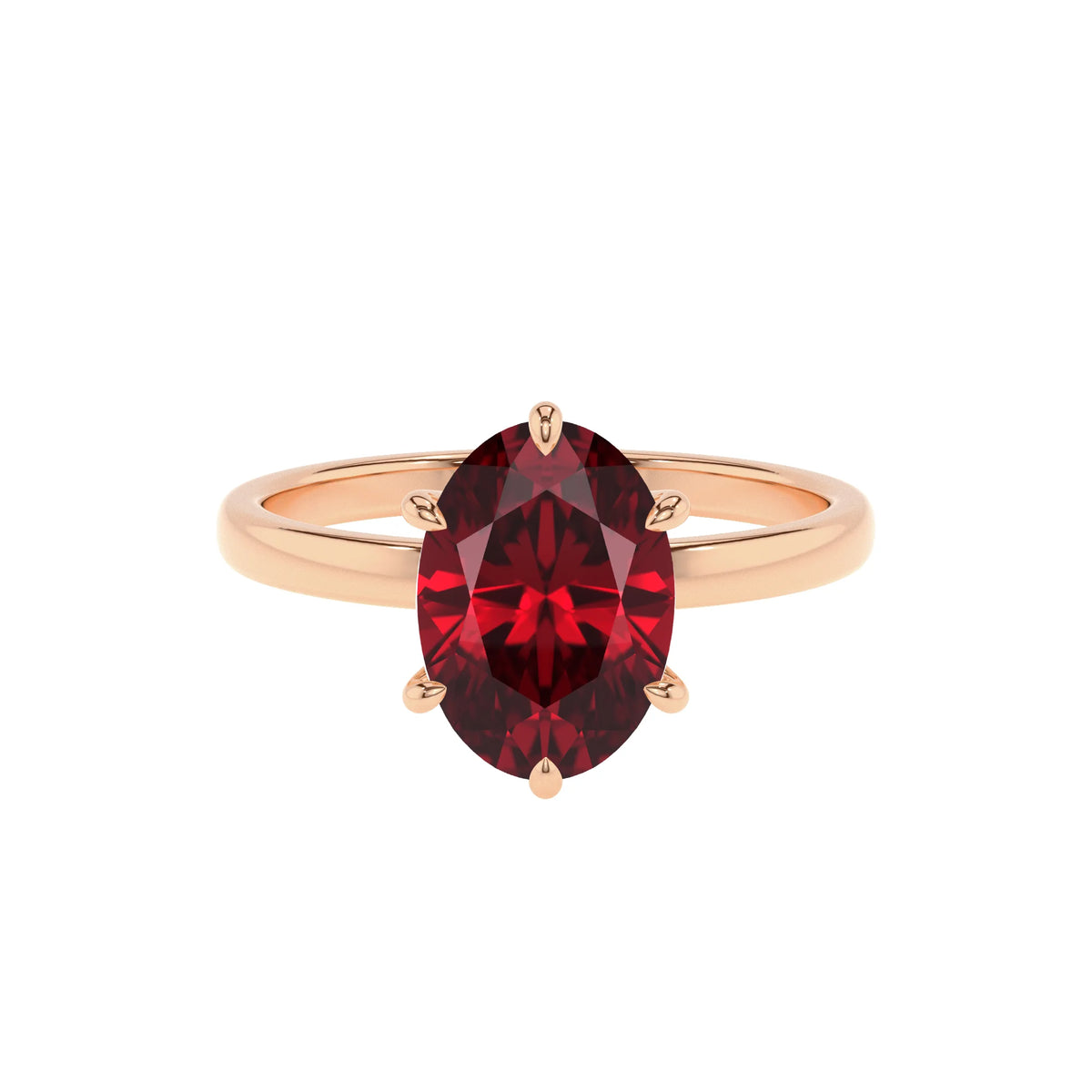 lab grown ruby oval solitaire rings in rose gold 