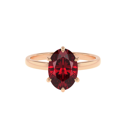 lab grown ruby oval solitaire rings in rose gold 
