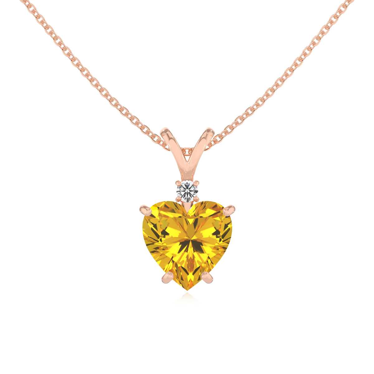 lab grown yellow-sapphire heart solitaire v-bale necklaces in rose gold 