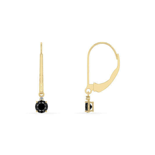 natural black onyx round drop earrings in yellow gold 