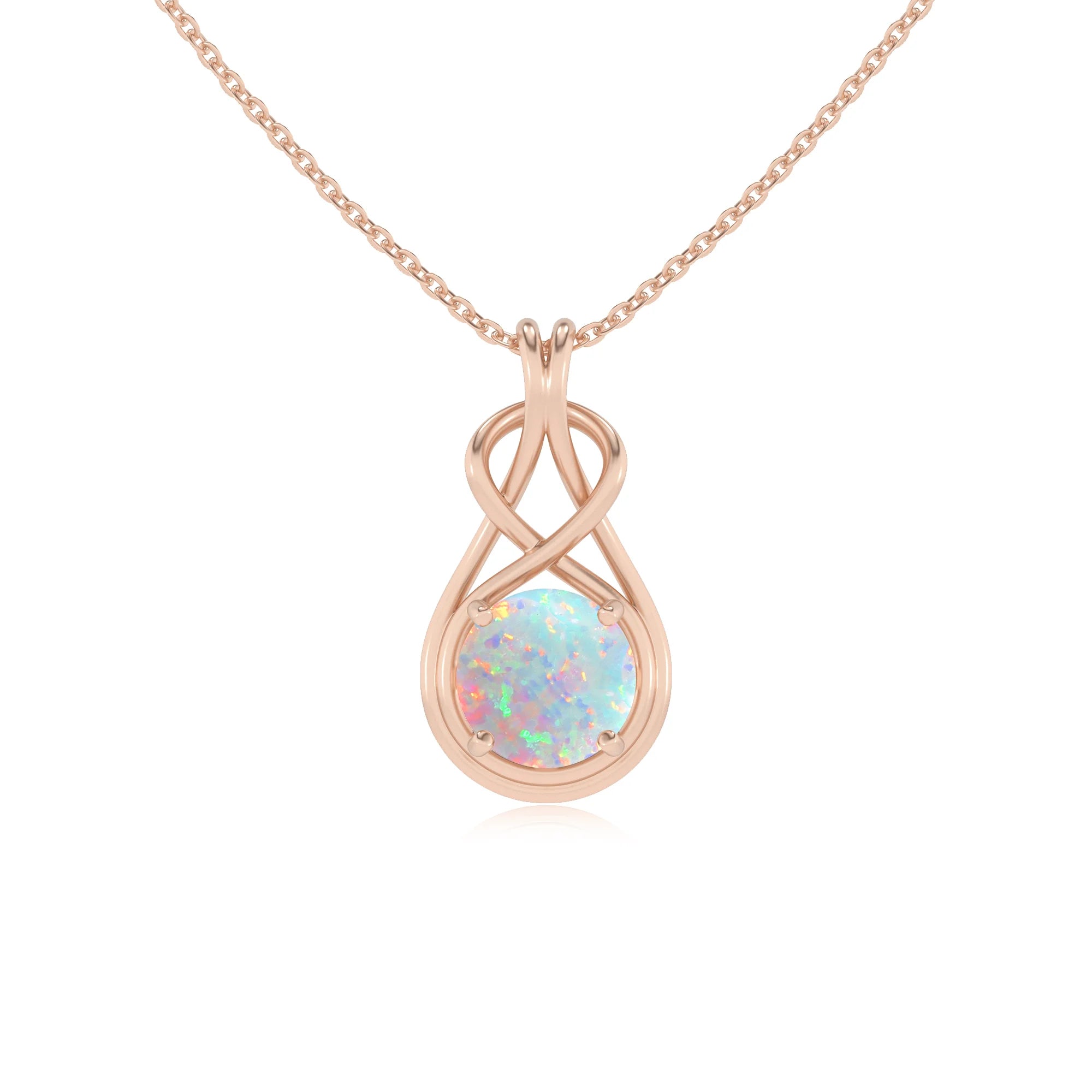 lab grown opal round solitaire necklaces in rose gold 