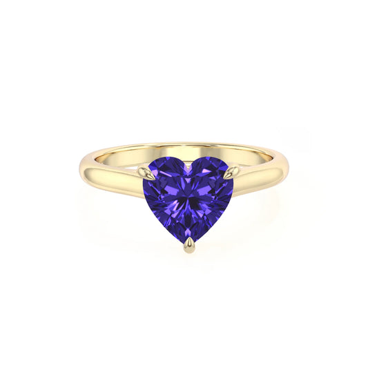 lab grown tanzanite heart solitaire rings in yellow gold 