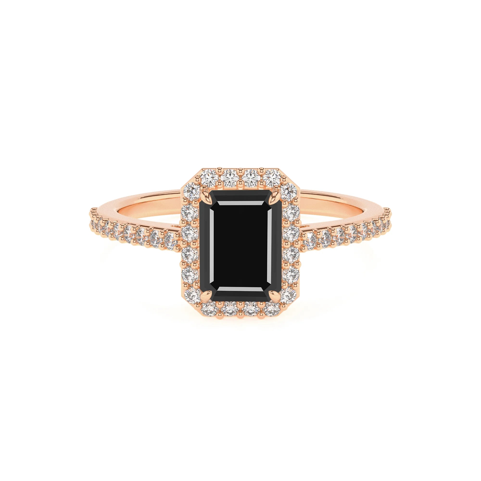 natural black-onyx emerald cut solitaire rings in rose gold 