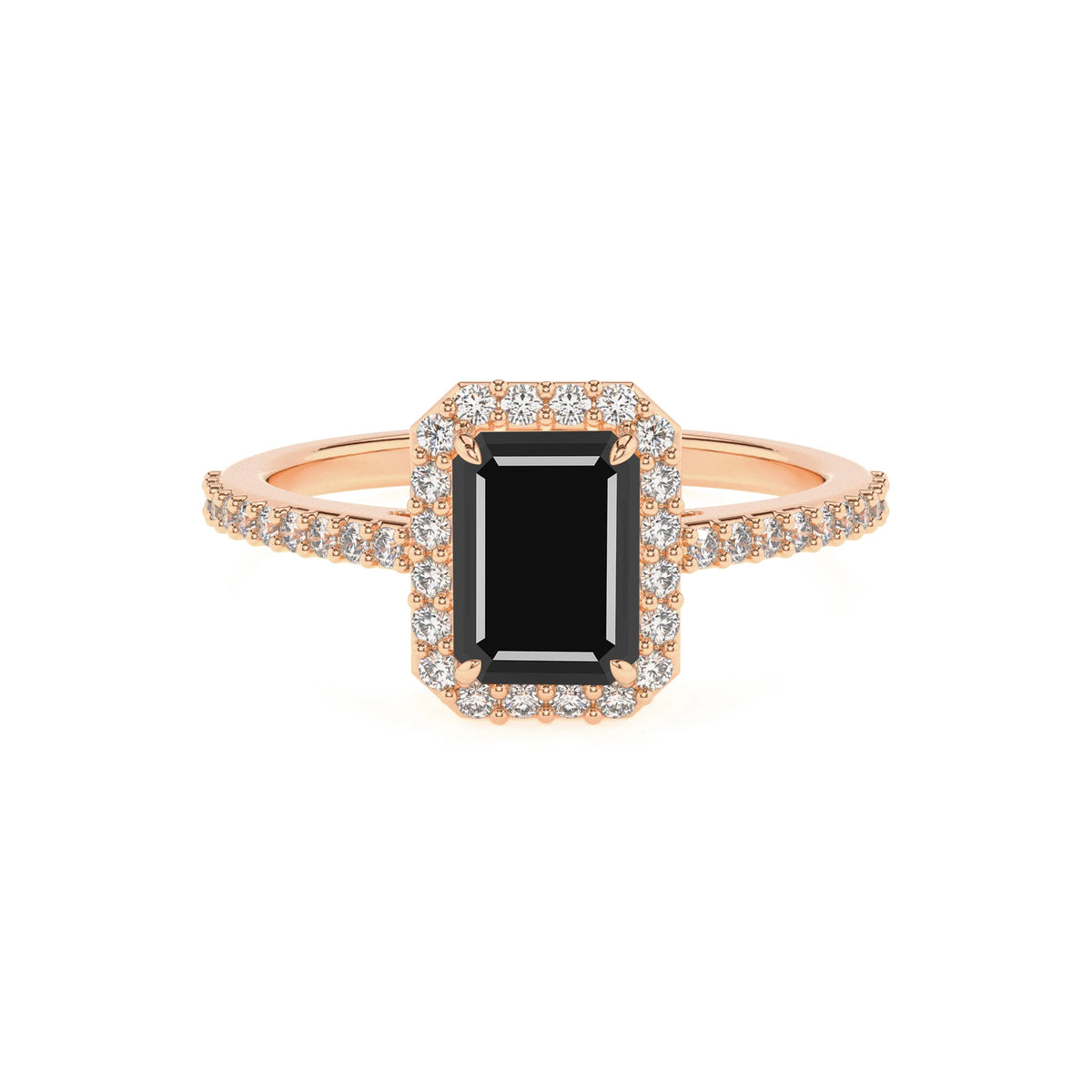natural black-onyx emerald cut solitaire rings in rose gold 