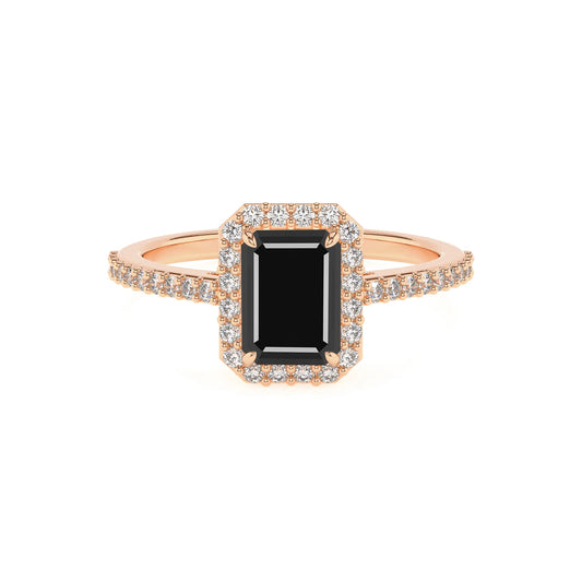 natural black-onyx emerald cut solitaire rings in rose gold 
