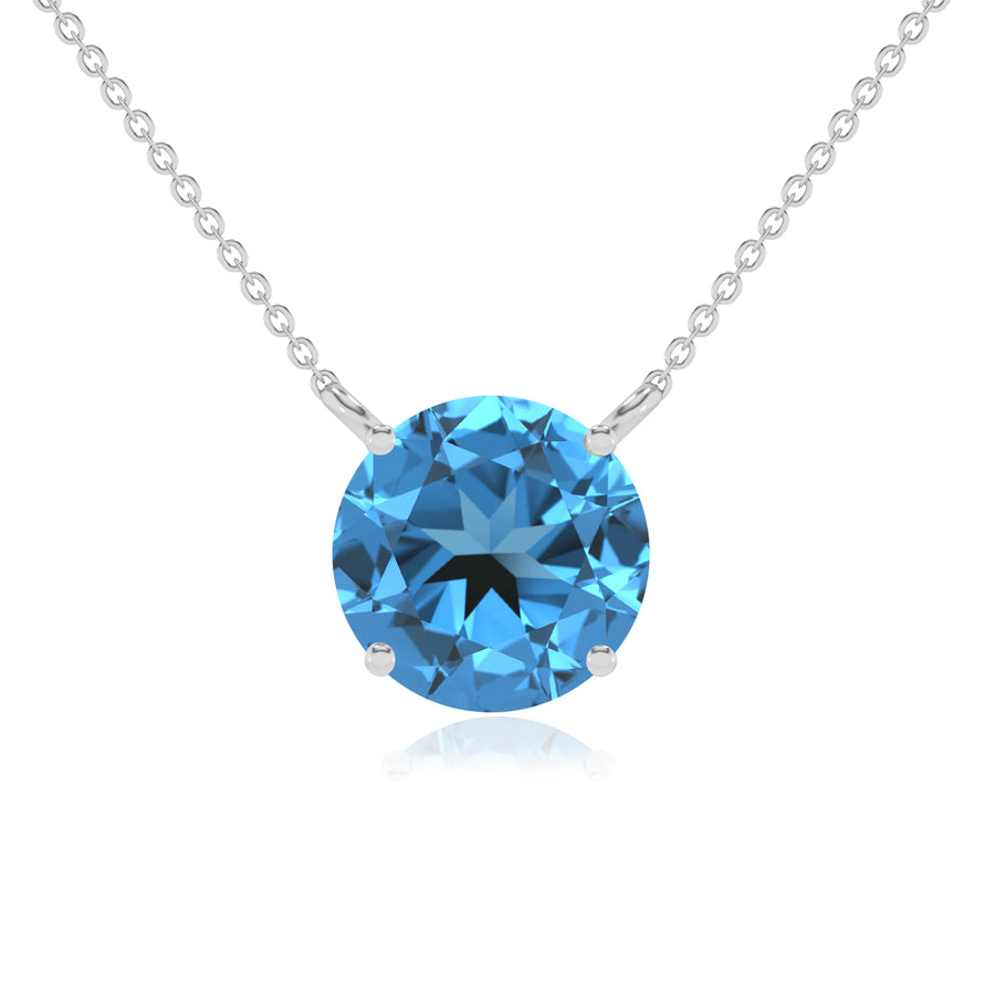 natural swiss-blue-topaz round solitaire necklaces in platinum 