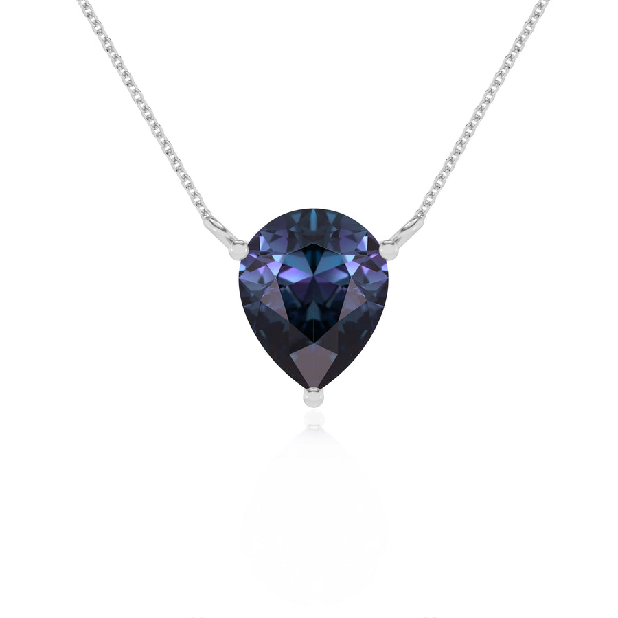 lab grown alexandrite pear solitaire necklaces in white gold 