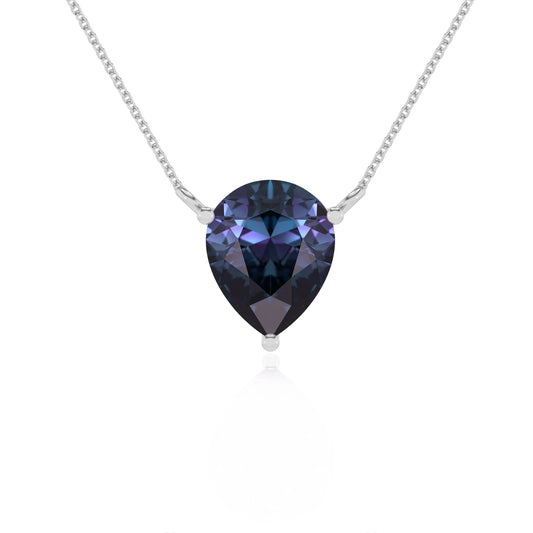 lab grown alexandrite pear solitaire necklaces in white gold 