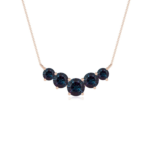 lab grown alexandrite round bar necklaces in rose gold 