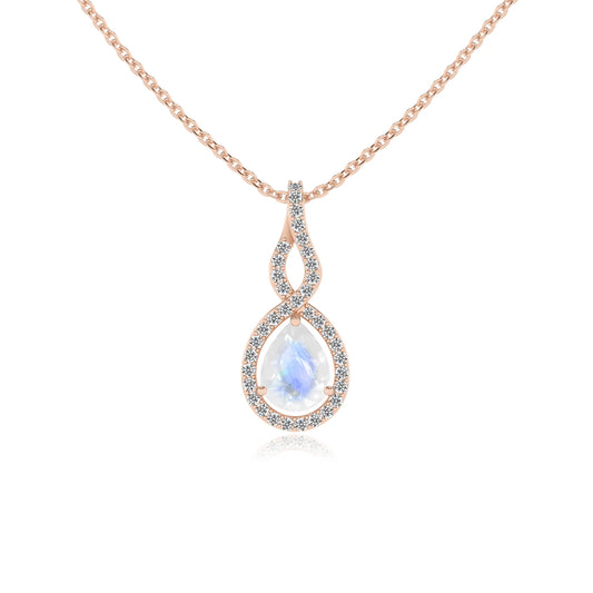 natural rainbow-moonstone pear necklaces in rose gold 