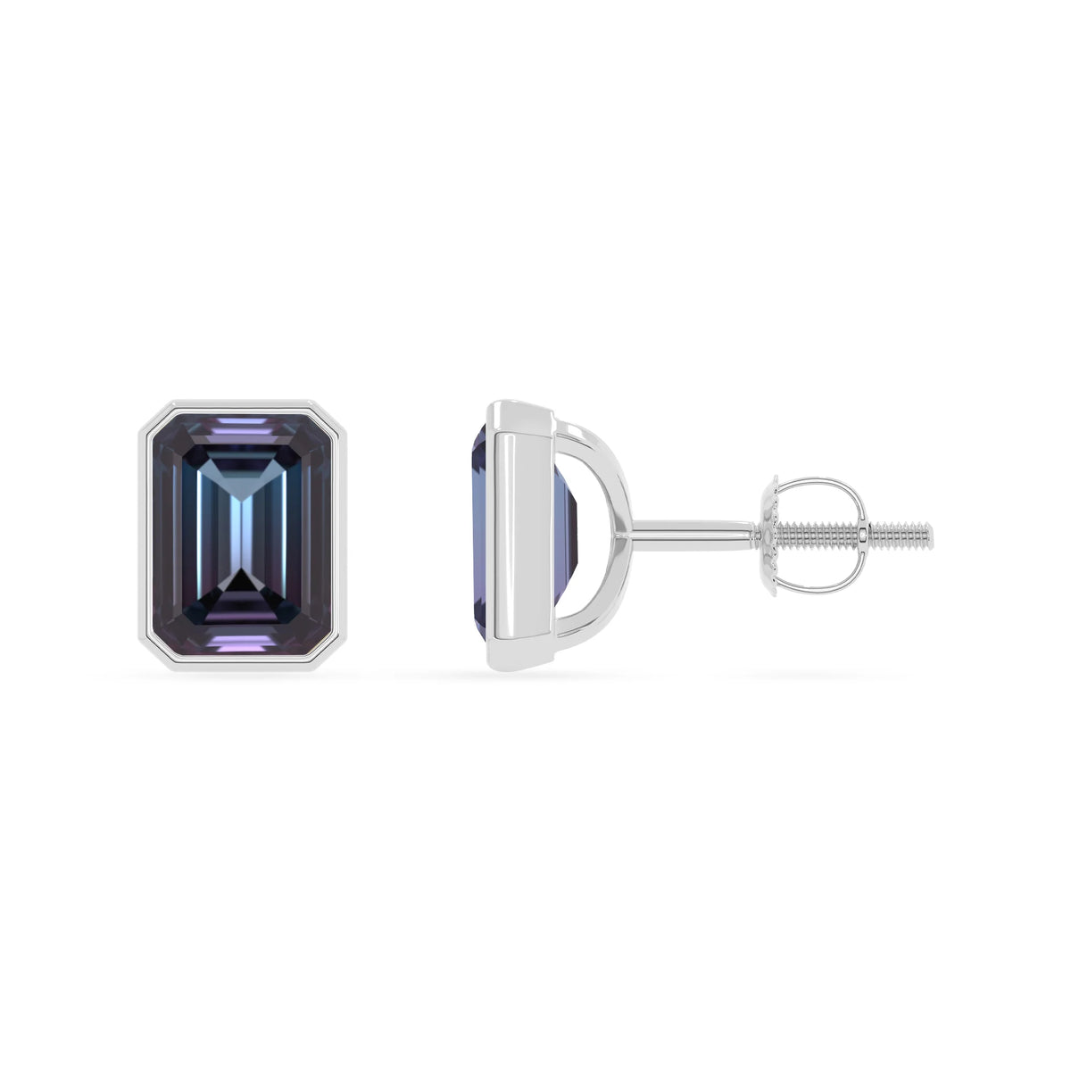 Lab Grown Alexandrite Emerald-Cut Solitaire Stud Earrings