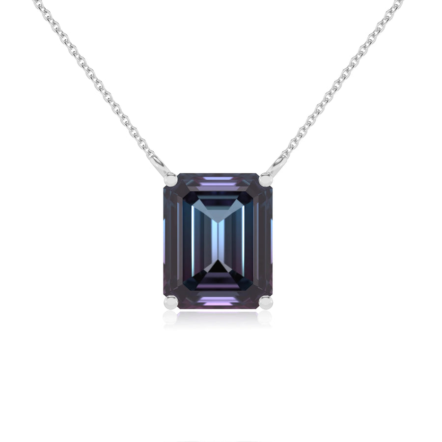 lab grown alexandrite emerald cut solitaire necklaces in sterling silver 