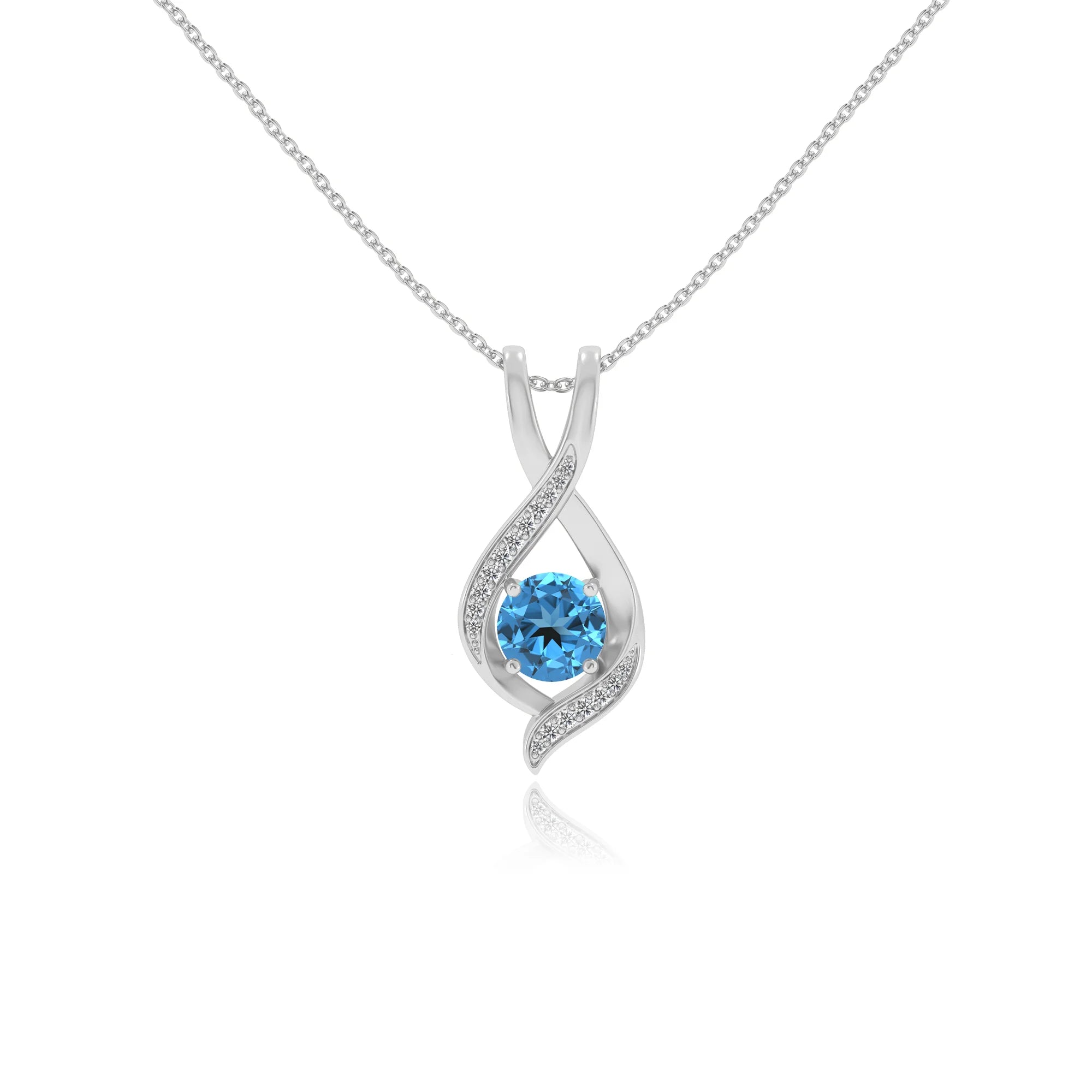 natural swiss-blue-topaz round solitaire necklaces in white gold 