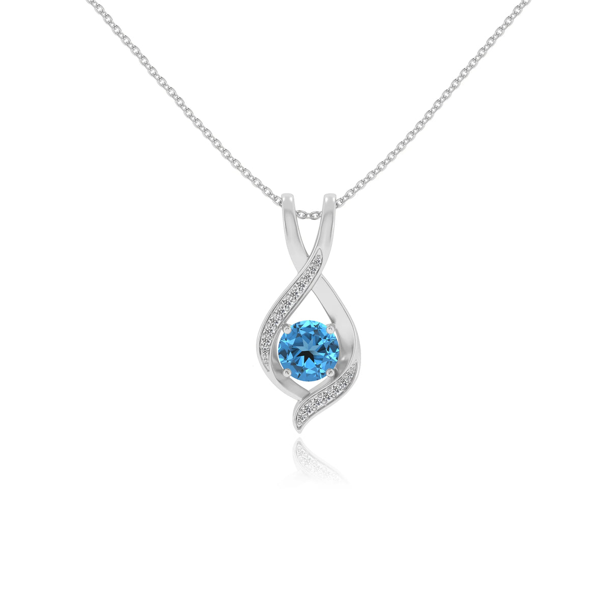 natural swiss-blue-topaz round solitaire necklaces in white gold 