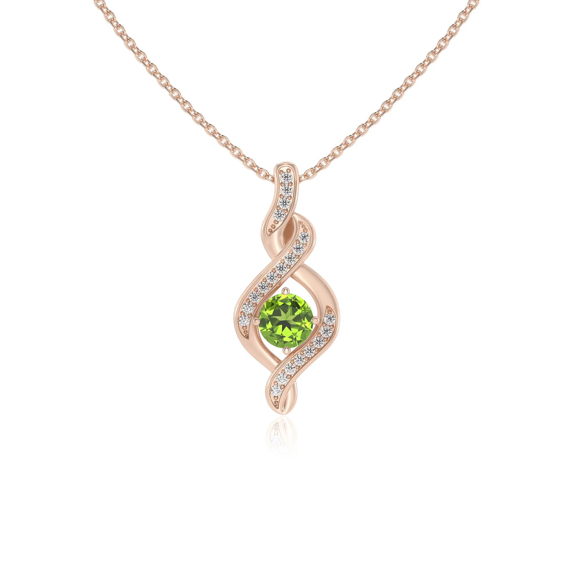 natural peridot round solitaire necklaces in rose gold 