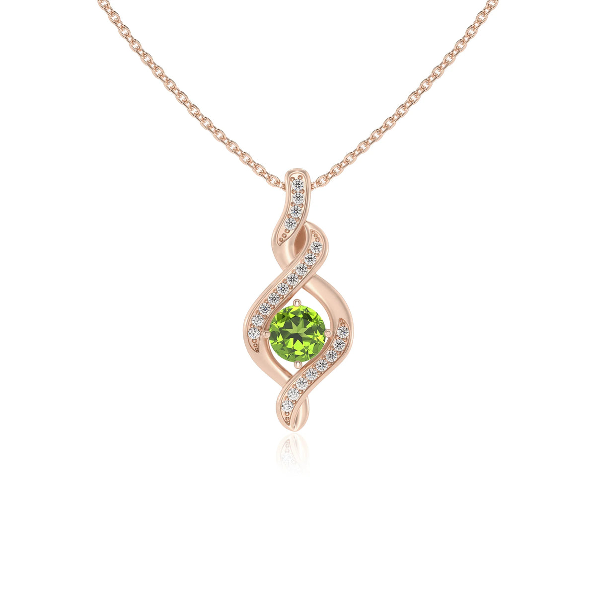 natural peridot round solitaire necklaces in rose gold 