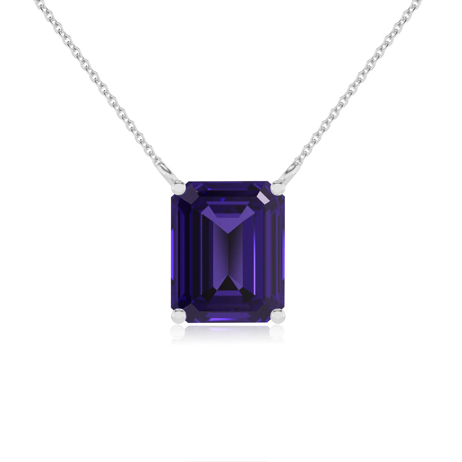 lab grown tanzanite emerald cut solitaire necklaces in white gold 