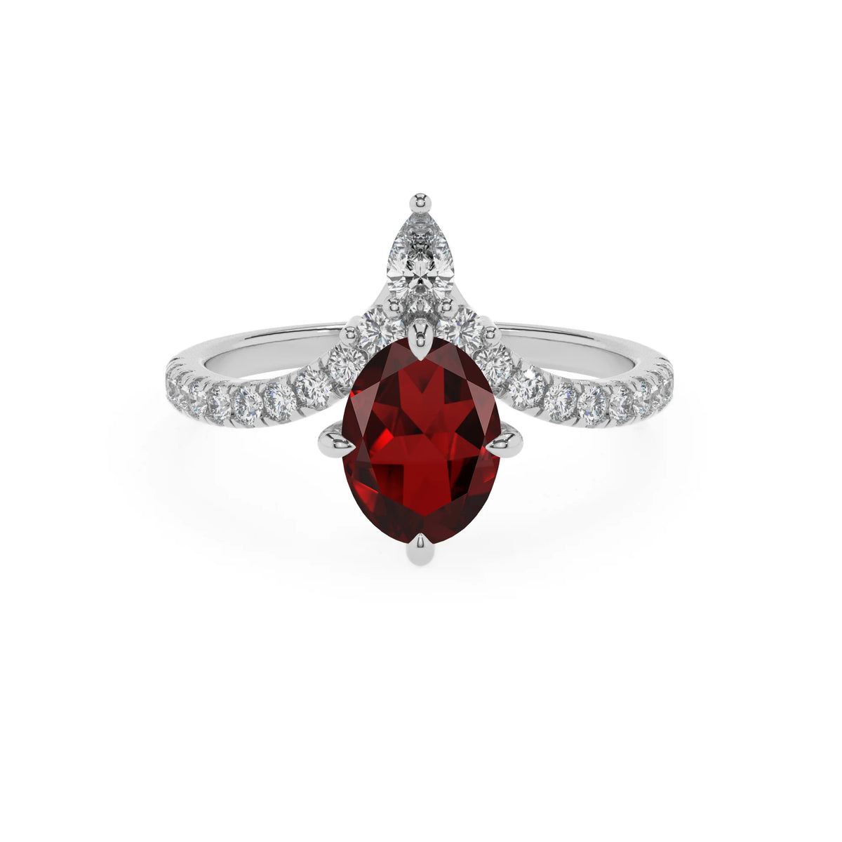 natural garnet oval solitaire rings in platinum 