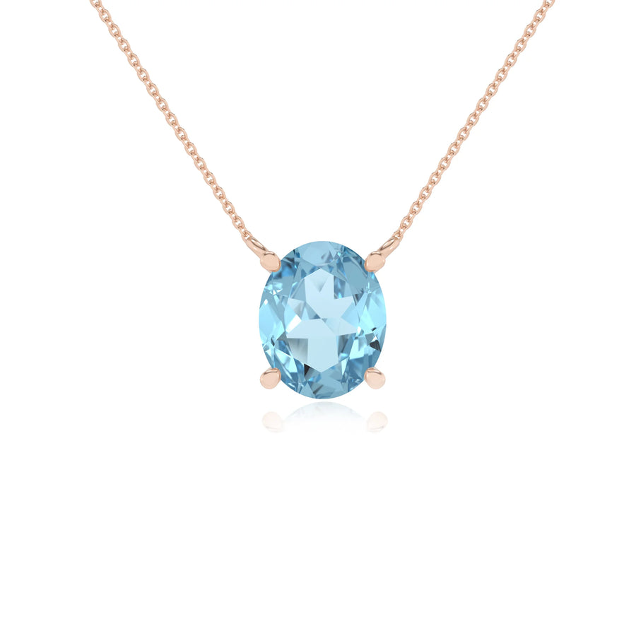 lab grown aquamarine oval solitaire necklaces in rose gold 