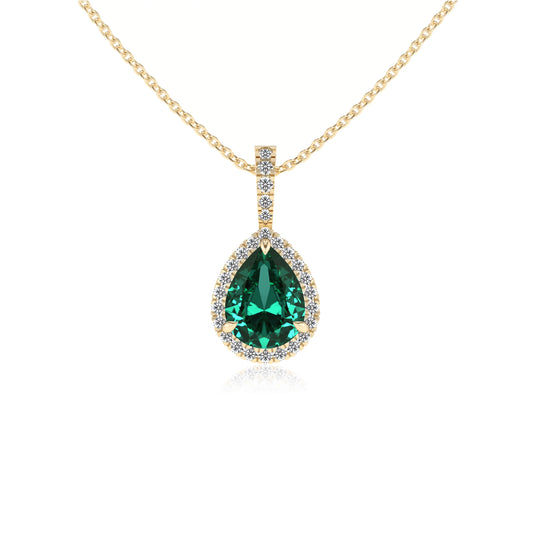 lab grown emerald pear solitaire necklaces in yellow gold 