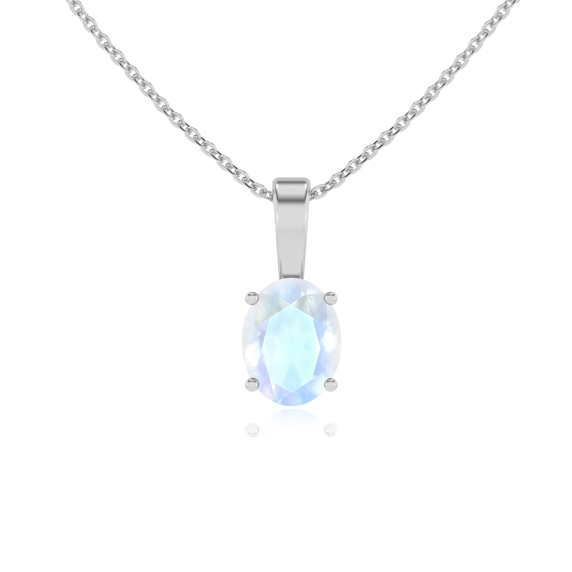 natural rainbow-moonstone oval solitaire necklaces in sterling silver 