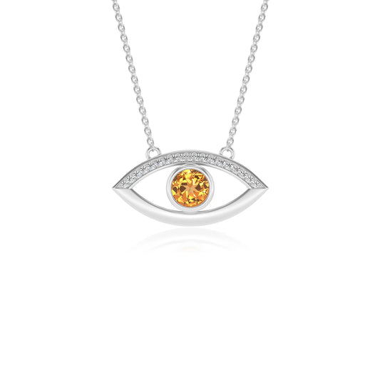 lab grown citrine round solitaire necklaces in white gold 