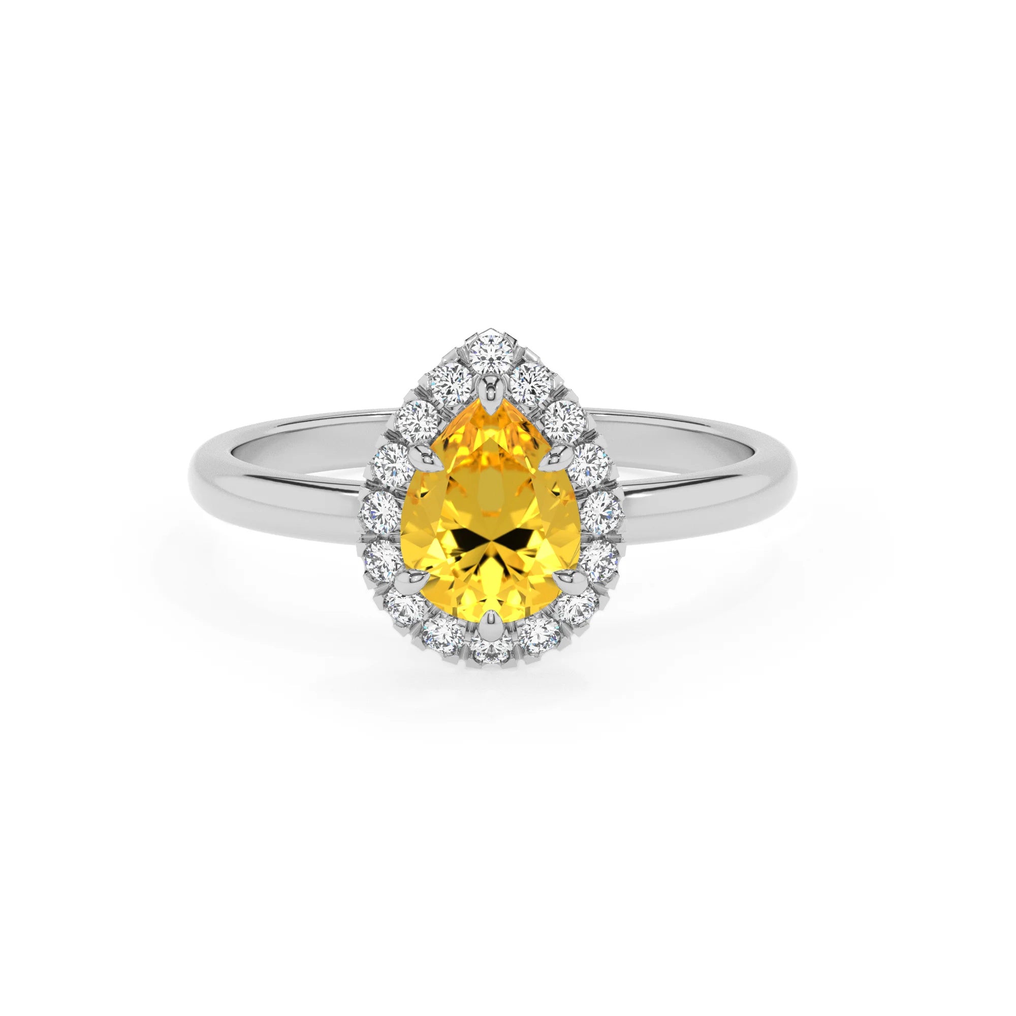 lab grown yellow-sapphire pear solitaire rings in platinum 