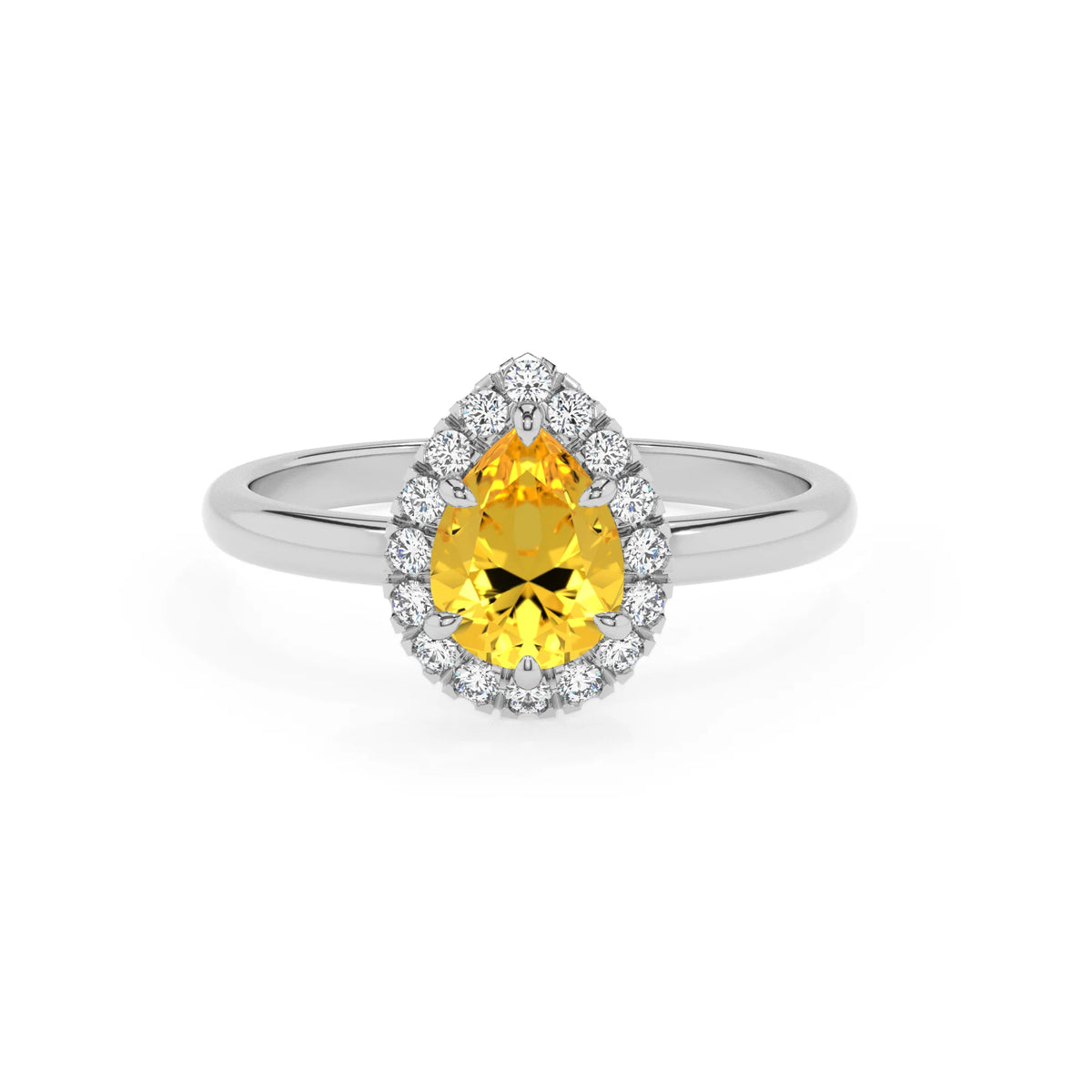 lab grown yellow-sapphire pear solitaire rings in platinum 